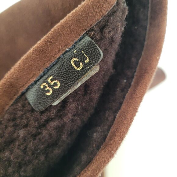 GUCCI Brown MERINO LAMBSKIN SHEARLING Suede Leather WEDGE BOOTS w/FUR Size 35 5 - Picture 9 of 11